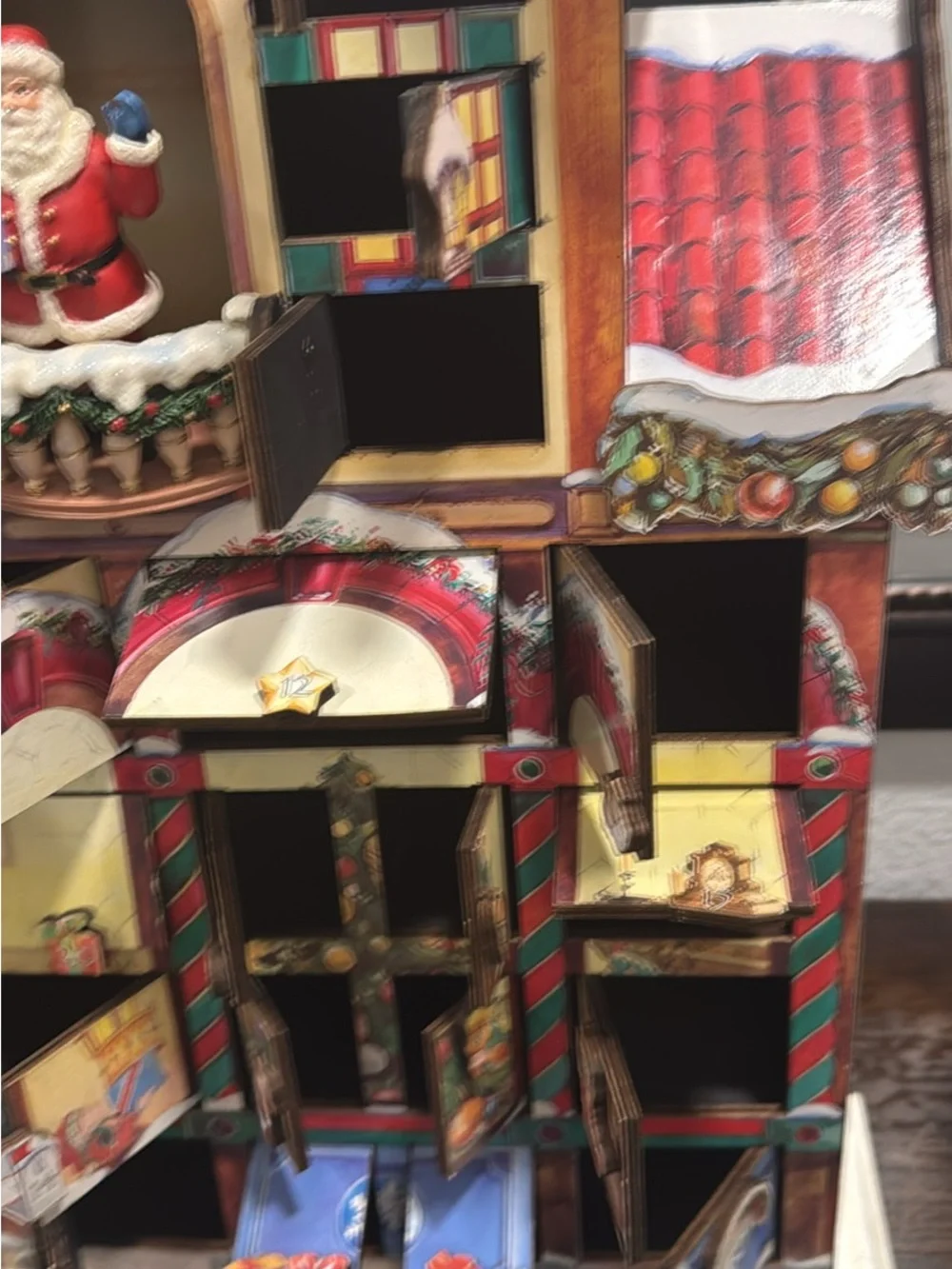 Wooden Advent Calendar House - Festive Red & White